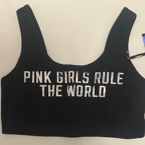 Black Crop Top with Holographic Text
